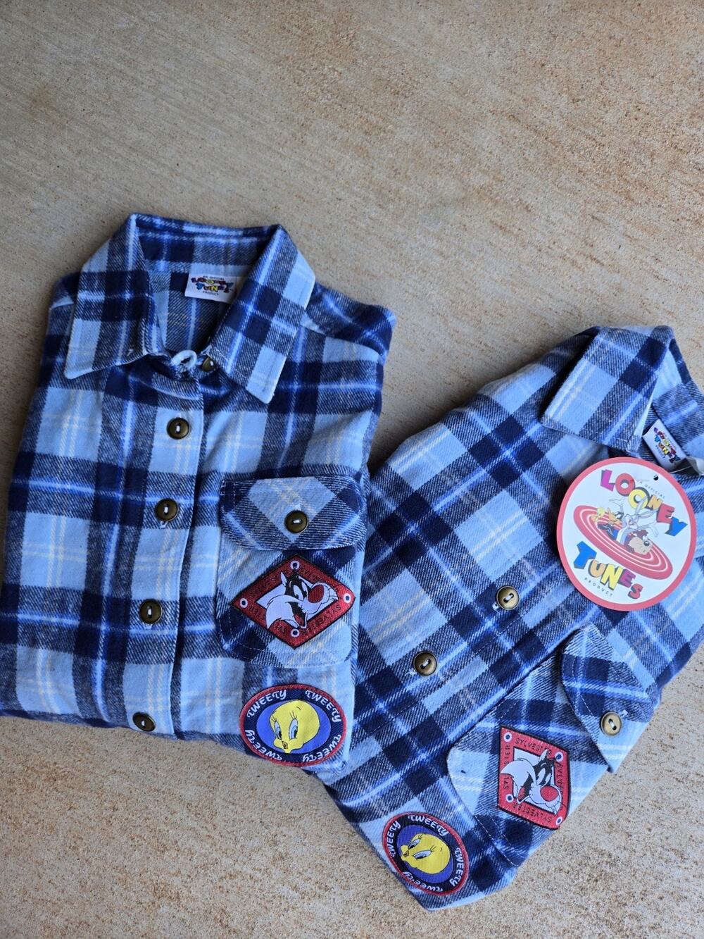 Vintage 1996 Looney Tunes Boys 7 & 10 Set Of 2 Tweety Sylvester Flannel Shirts